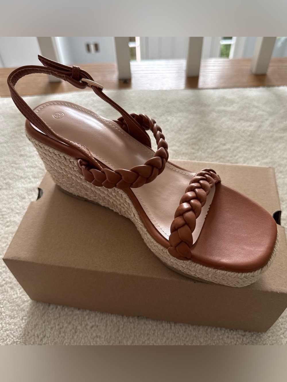 Braided Tan Espadrille Wedge Sandals — Women's Slingback